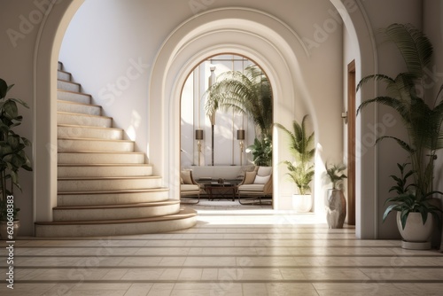 Home interiors, Luxury entry way, mediterranean and scandinavian design, by Generative AI