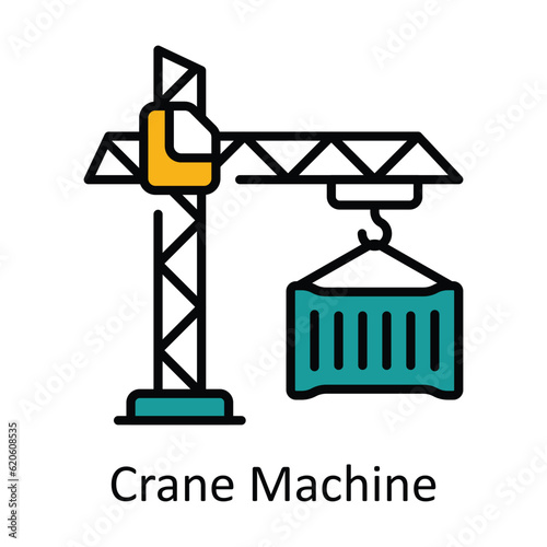 Crane Machine Filled Outline Icon Design illustration. Smart Industries Symbol on White background EPS 10 File