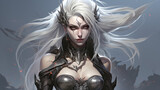 a female night elf with white hair portrait from fantasy. Generative AI