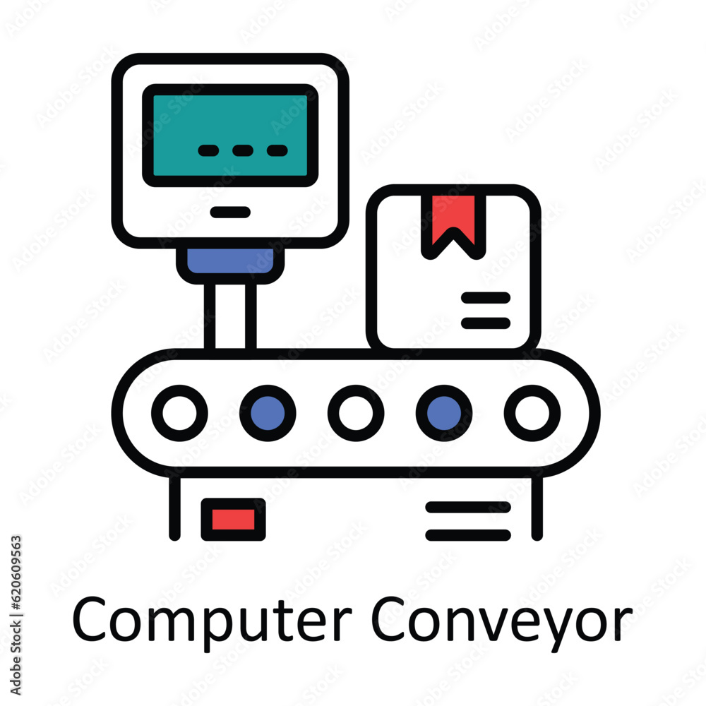 Computer Conveyor Filled Outline Icon Design illustration. Smart Industries Symbol on White background EPS 10 File