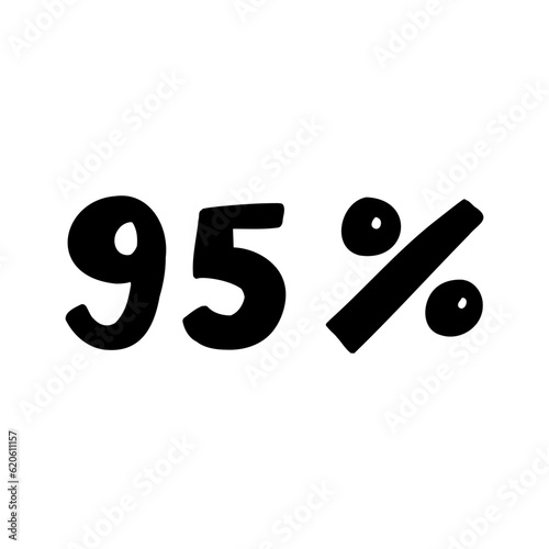 Sale 95 percent off orange discount logo special offer lettering. Vector design illustration in cartoon actual modern style isolated on white background. For discount, menu, seasonal sale, card.