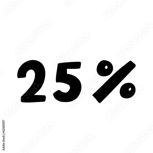 Sale 25 percent off orange discount logo special offer lettering. Vector design illustration in cartoon actual modern style isolated on white background. For discount, menu, seasonal sale, card.