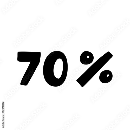 Sale 70 percent off orange discount logo special offer lettering. Vector design illustration in cartoon actual modern style isolated on white background. For discount, menu, seasonal sale, card.