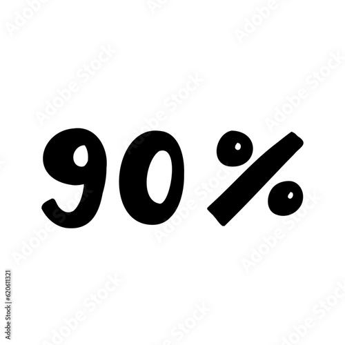 Sale 90 percent off orange discount logo special offer lettering. Vector design illustration in cartoon actual modern style isolated on white background. For discount, menu, seasonal sale, card.