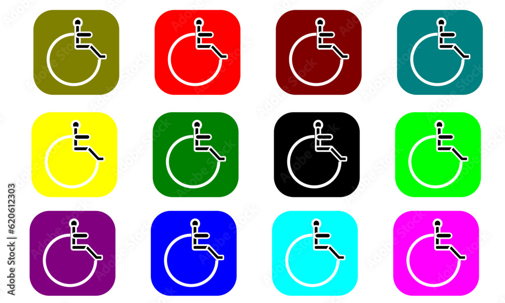 one set of whell chair disabled. Wheel chair, disabled parking or accessibility or access sign flat blue vector icon for application and print. Replaceable vector design. one set of whell chair disabled. Wheel chair, disabled parking or accessibility or access sign flat blue vector icon for application and print. Replaceable vector design.