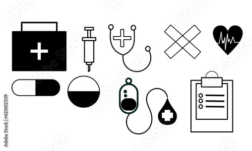 medical icons set. one set of medical icon vector. include bag medical, medication, blood, paper, etc.