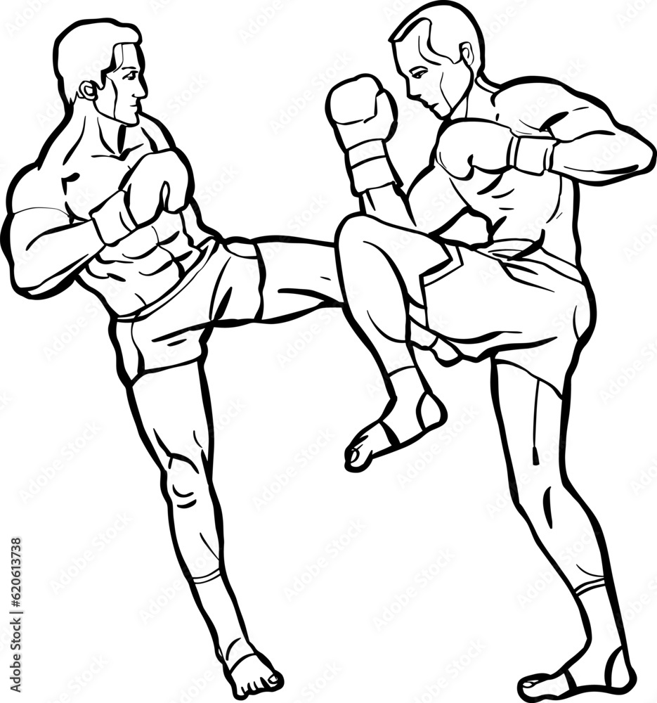 Fototapeta premium muay thai sparring fighting red and blue boxer