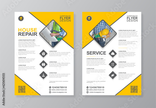 Construction tools cover and back page a4 flyer design template for print