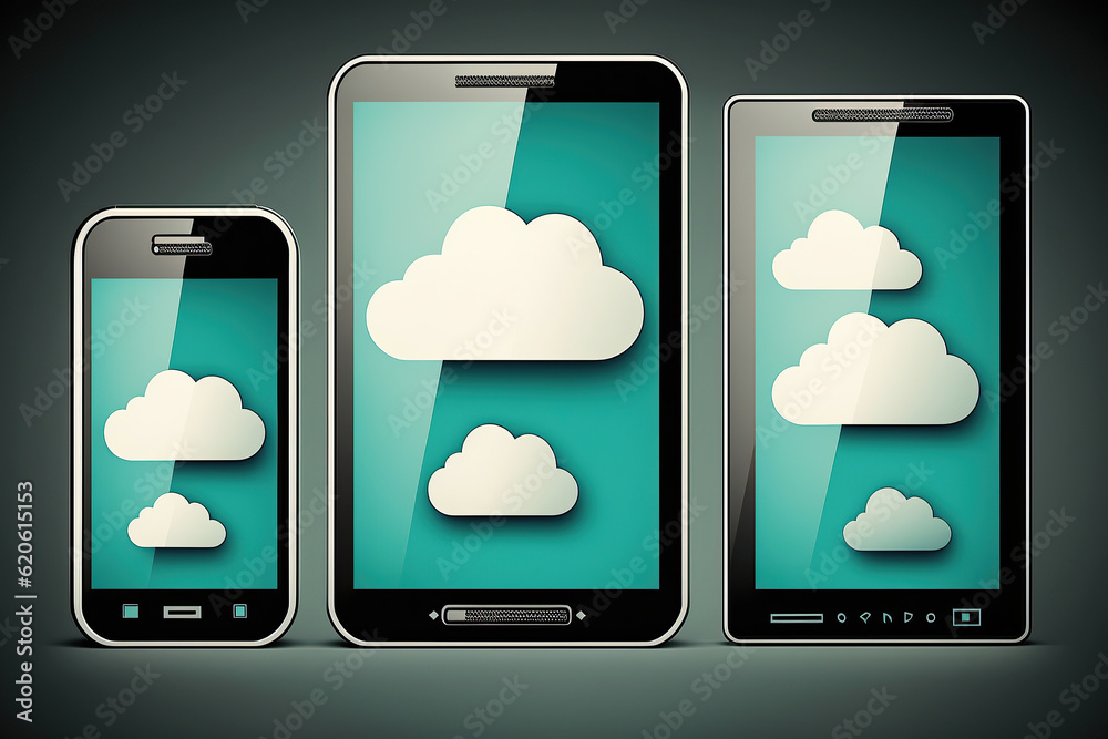 ai generated illustration cloud symbols on gadgets ai generated illustration cloud symbols on gadgets