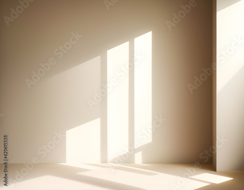 Minimal Leisure Room abstract light beige background for product presentation with soft light from the window on wall. Generative AI  illustration