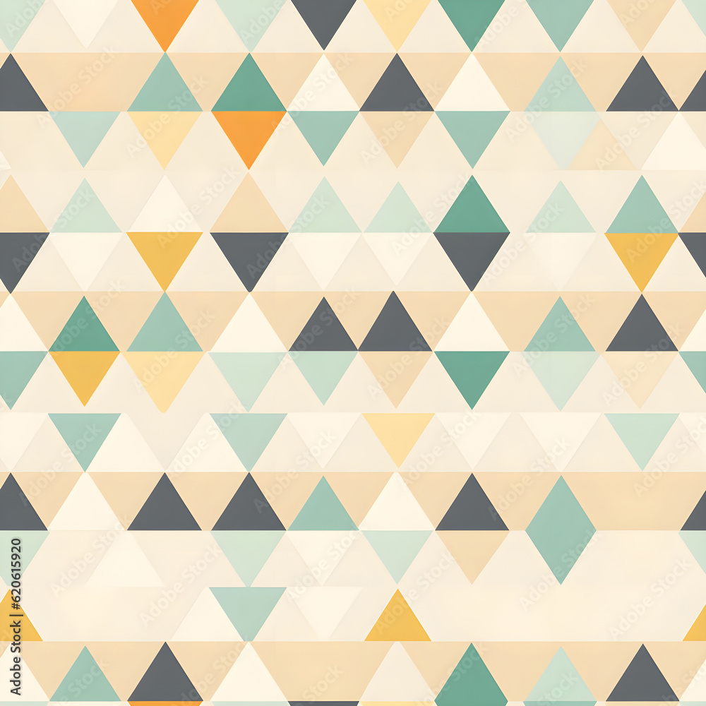 A clean and minimal pattern featuring a grid of simple geometric triangle shapes, arranged in a repetitive and symmetrical layout. retro color scheme. Generative AI A clean and minimal pattern featuring a grid of simple geometric triangle shapes, arranged in a repetitive and symmetrical layout. retro color scheme. Generative AI