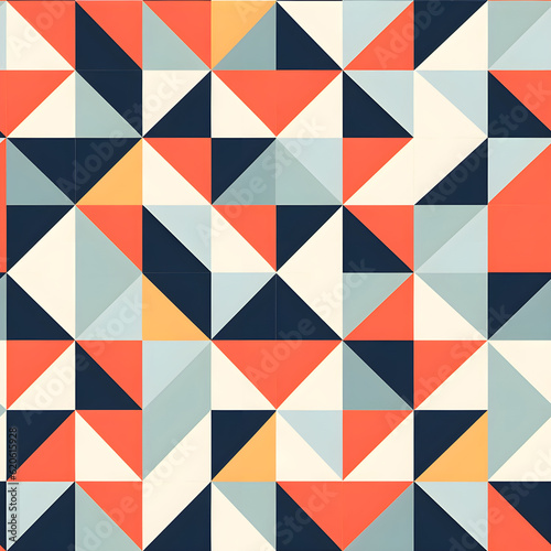 A clean and minimal pattern featuring a grid of simple geometric triangle shapes, arranged in a repetitive and symmetrical layout. retro color scheme. Generative AI
