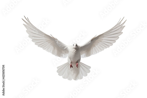 A white dove in flight, completely alone on a transparent background. © AkuAku