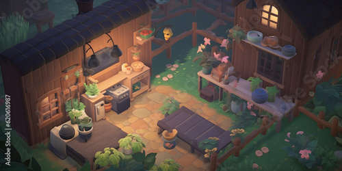 Fototapete Animal Crossing life-simulation community-building family one generative AI
