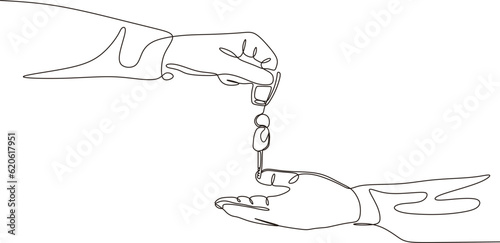 one line drawing of isolated vector object - car keys