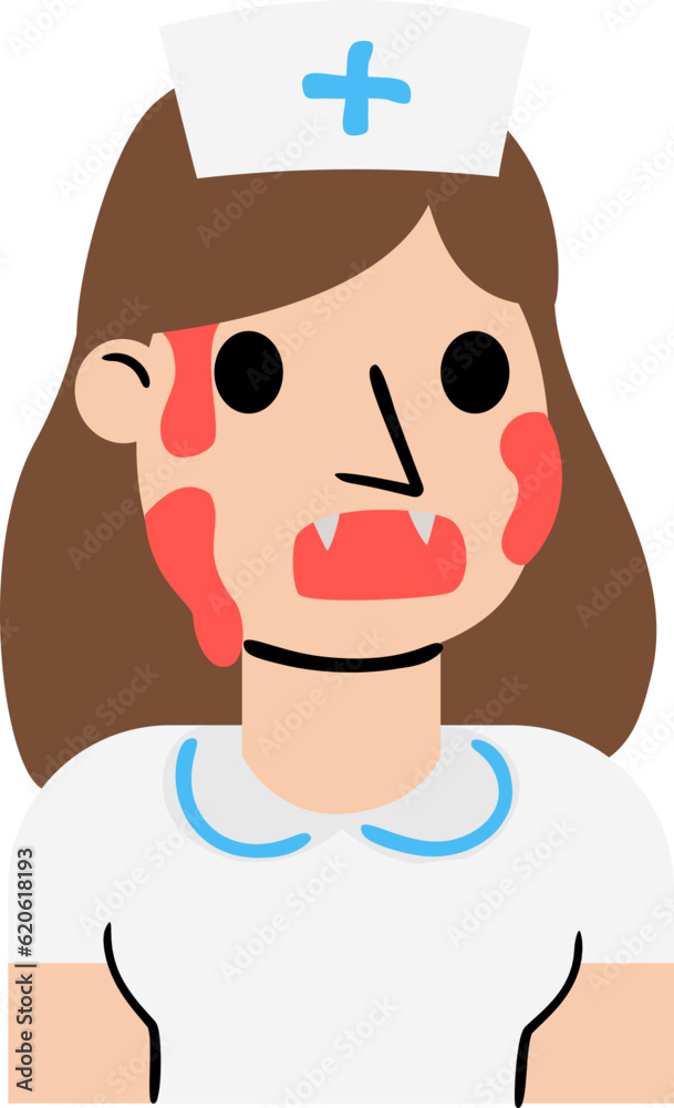 Obraz premium Zombie nurse Character Halloween Flat Illustration