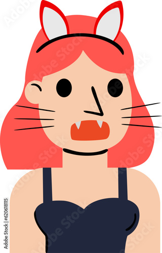 Cat Girl Character Halloween Flat Illustration