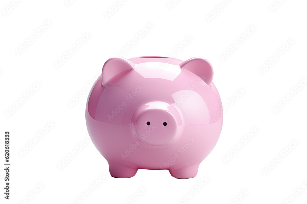A pink piggy bank that is separated from its surroundings by being placed on a transparent background.