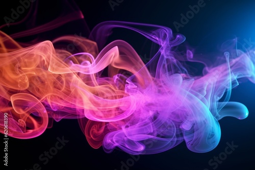 Illustration of colorful smoke against a dark background created using generative AI