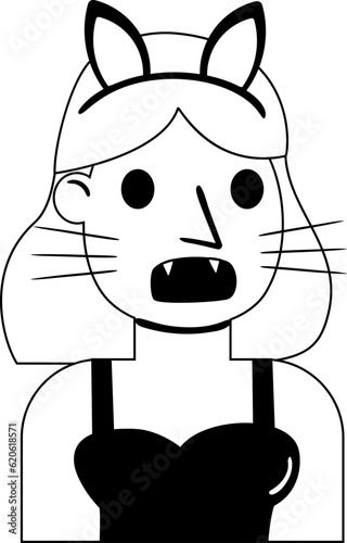 Cat Girl Character Halloween icon hand drawn design elements for decoration.