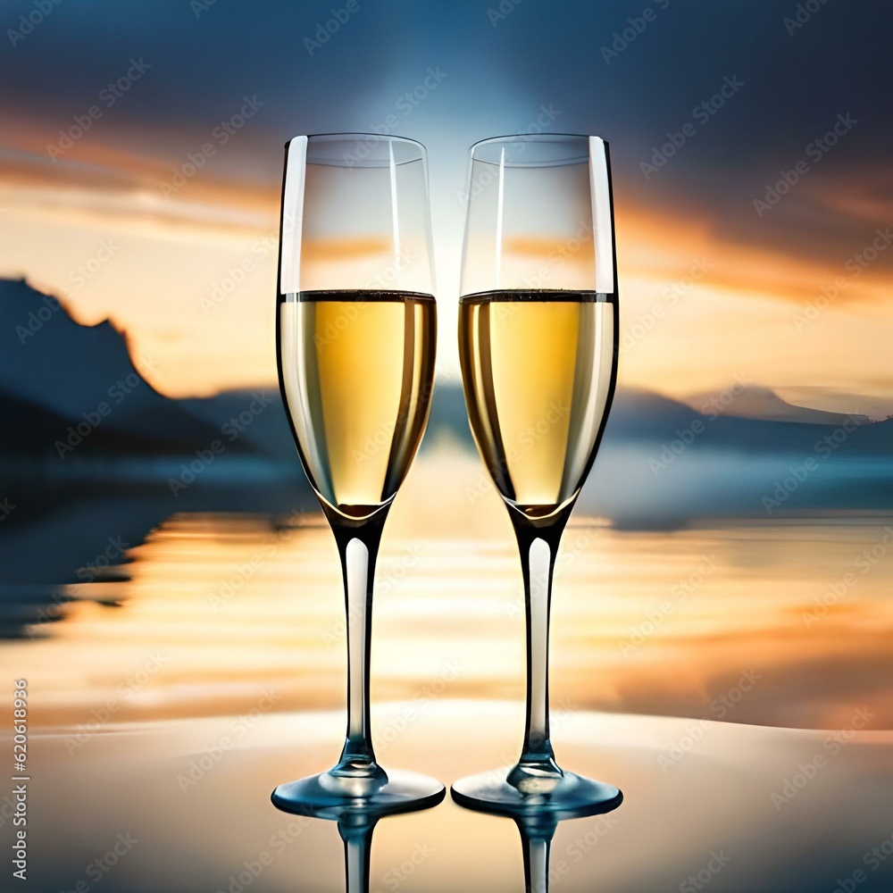 glasses of champagne at sunset