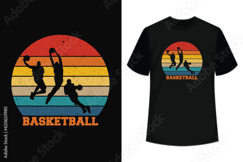 Vintage Retro Basketball Dunk Shirt Sunset Colorful T-Shirt