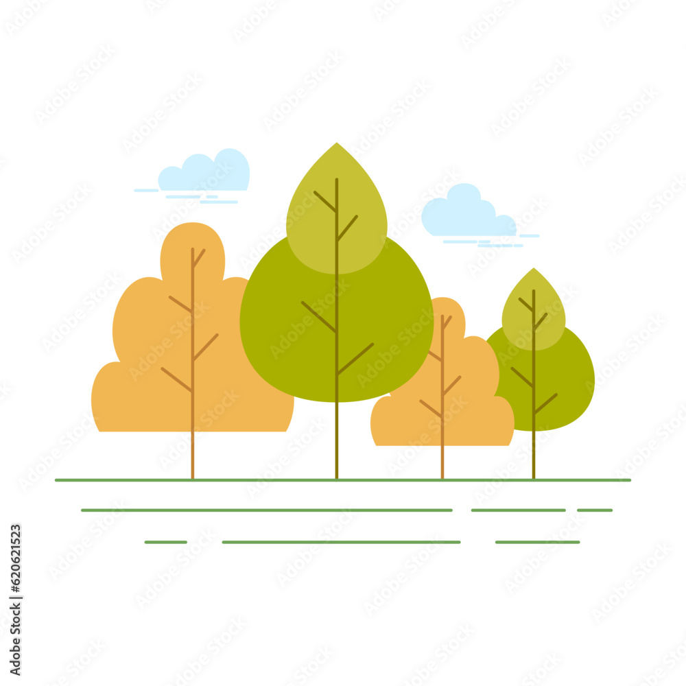 Fototapeta premium Vector illustration in simple minimal nature landscape, flat style abstract horizontal banner and background with copy space for text - header images for web