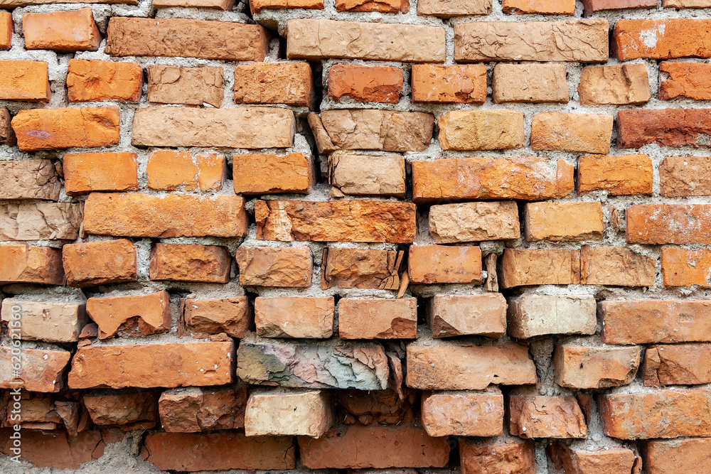 Very old brickwork. Close-up view of an old brick wall. Background image