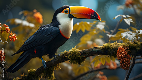 Toucan bird perched on a tree branch in a forest, Generative AI © apfan