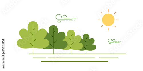 Vector illustration in simple minimal nature landscape, flat style abstract horizontal banner and background with copy space for text - header images for web