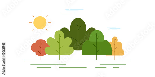 Vector illustration in simple minimal nature landscape, flat style abstract horizontal banner and background with copy space for text - header images for web