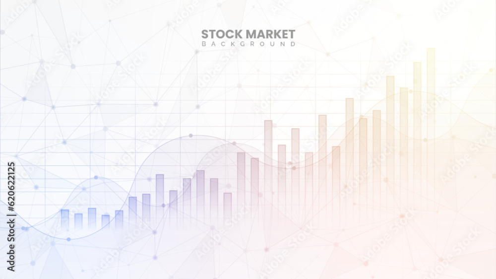 Financial bar chart, yield curves, bond data, and upward-sloping graph on white background. Improved business information and financial growth data. Successful stock market wallpaper