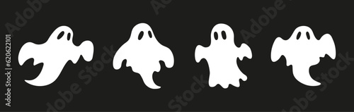 Set of cartoon ghosts. Halloween clipart. Vector