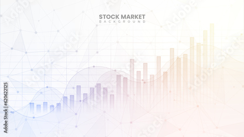 Financial bar chart, yield curves, bond data, and upward-sloping graph on white background. Improved business information and financial growth data. Successful stock market wallpaper