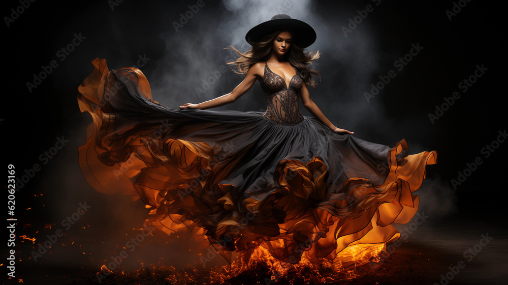 Witch dancing on the fire