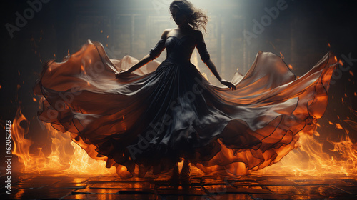 Elegant woman dancing in the fire