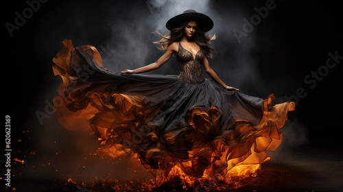 Witch dancing on the fire
