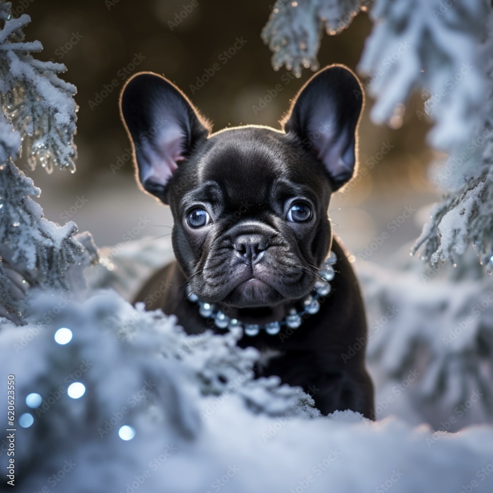French Bulldog puppy in winter
