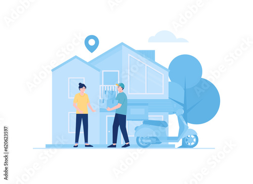 Deliver packages to destination trending concept flat illustration