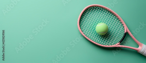 Horizontal composition with tennis ball. Sport lifestyle background. Summer template or banner. Sport games cover. Generative ai © Inai