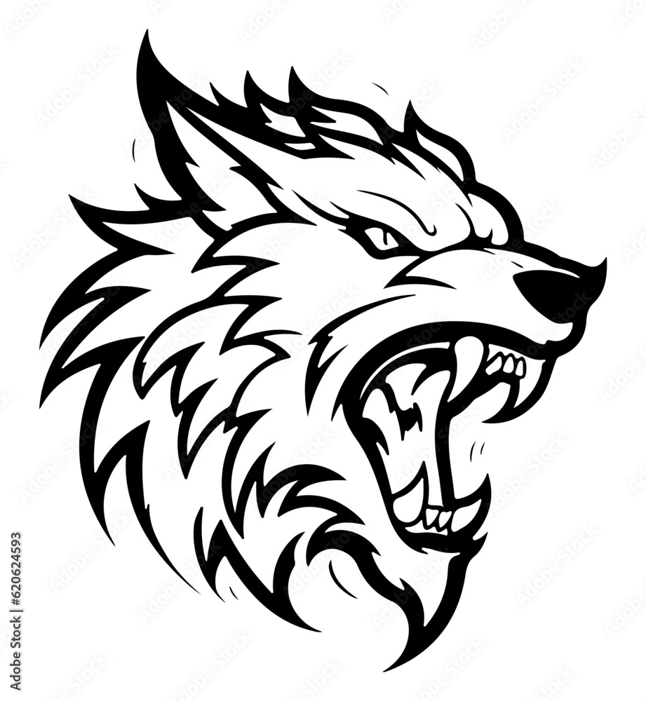 Angry wolf head illustration 