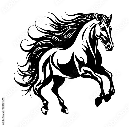 Horse with an big mane galloping  black vector design 