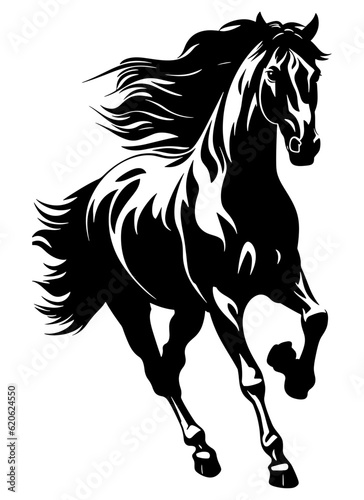 Trotting forward: Horse with beautiful with long mane and tail flutters in the wind,  isolated vector design