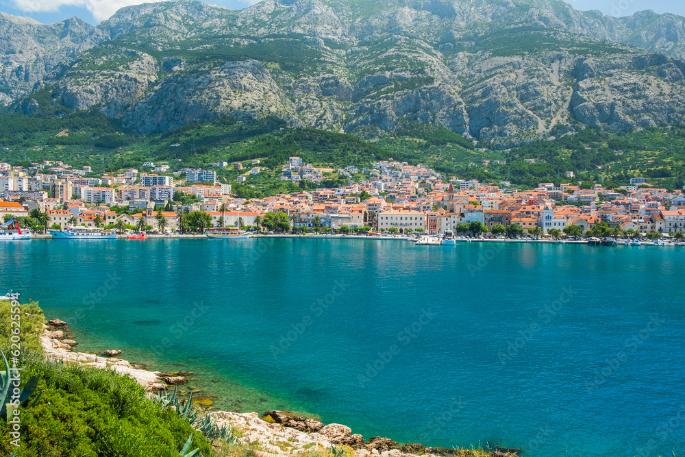 Town of Makarska and Biokovo mountain in Dalmatia, Croatia