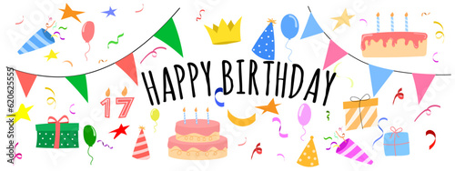 happy birthday doodle hand drawing colorful confetti
