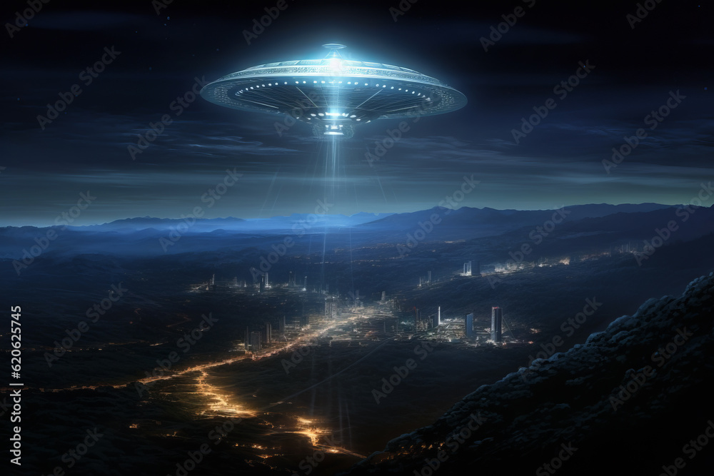spaceship, continuation of the city in the sky. Space port. sci fi concept spaceship, continuation of the city in the sky. Space port. sci fi concept