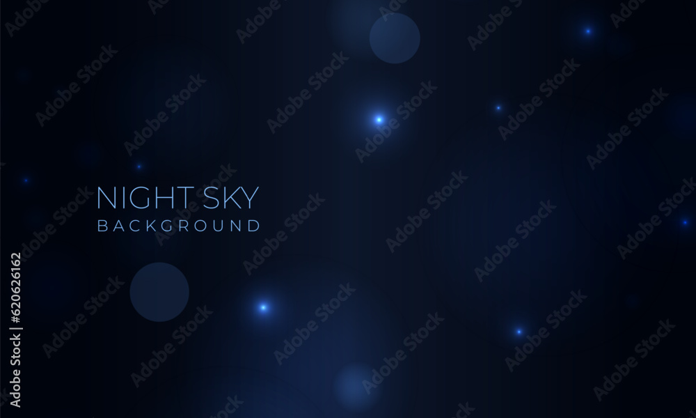 Blue night sky with bokeh light effect. Vector realistic abstract