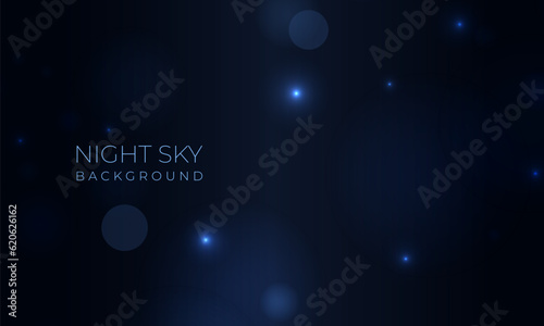 Blue night sky with bokeh light effect. Vector realistic abstract background with night starry sky. Vector illustration