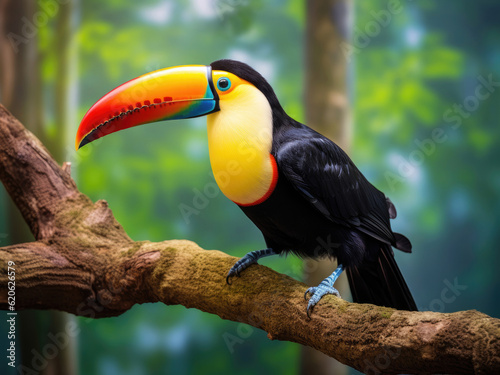 Toucan sits on a branch in the summer forest © Veniamin Kraskov
