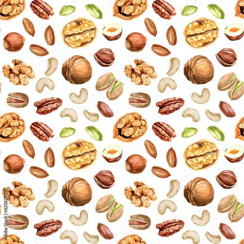 Vector seamless pattern with nut types